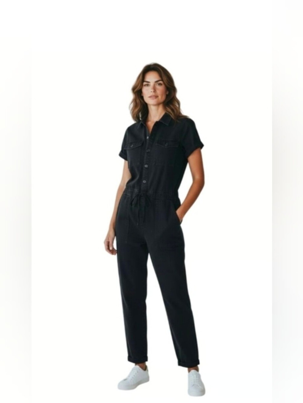 YFB Women's Black Short-Sleeve Utility Jumpsuit Size Medium